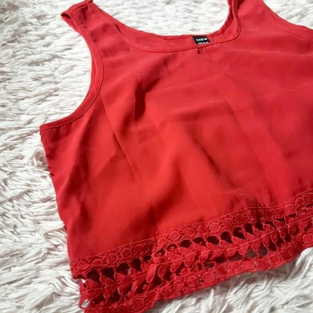Bold Powerful Loud Love Lace Trim Crop Top Womens M Dainty Delicate Feminine Red - Picture 3 of 5